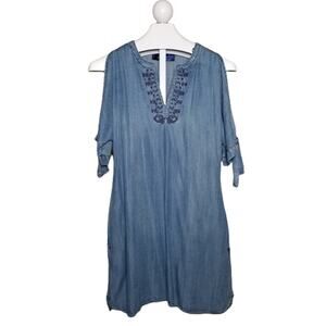 Blue Rain Embroidered Chambray Shirt Dress Small